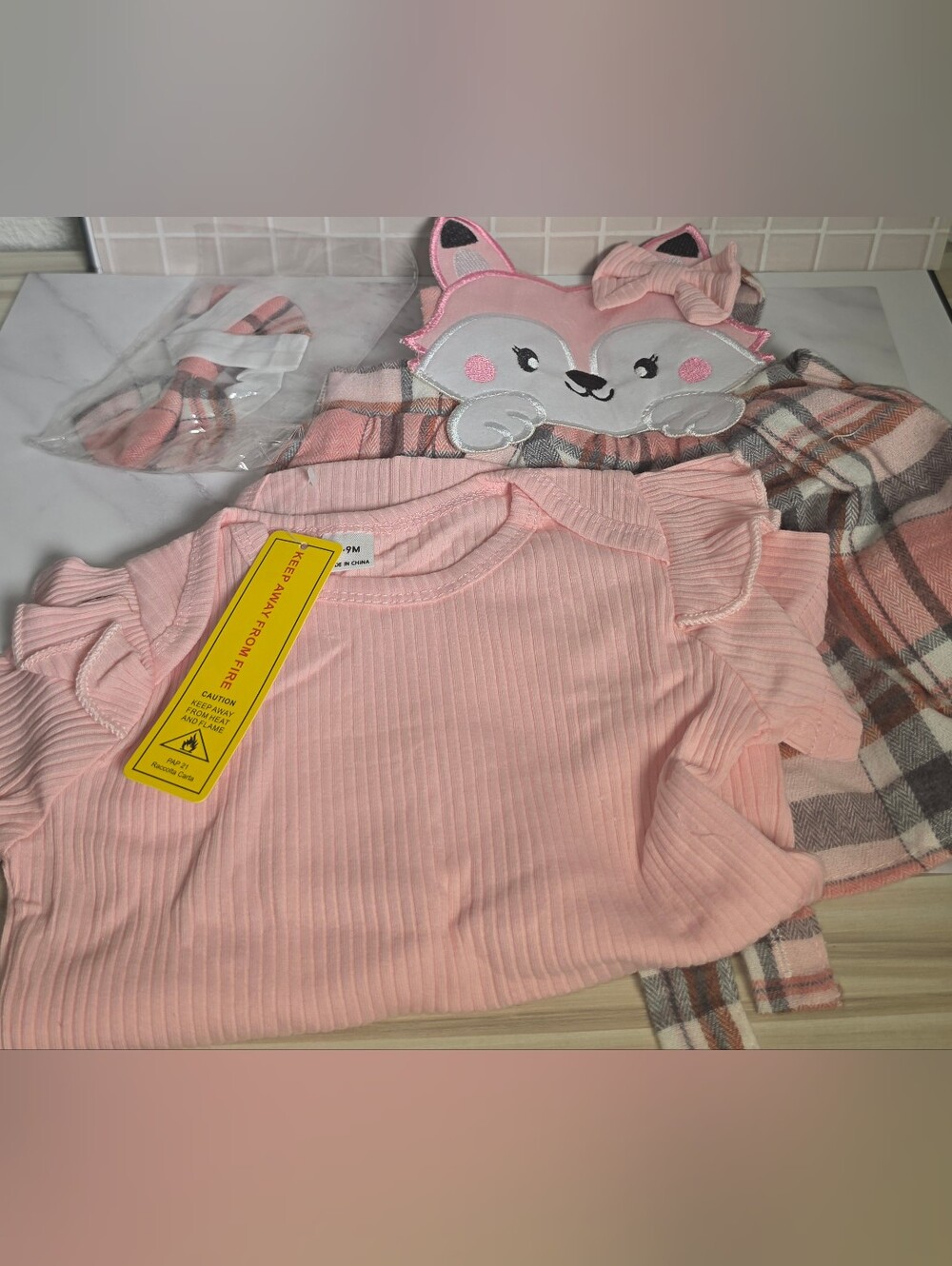Pink Ruffle Sleeve Baby Top with Fox Accent